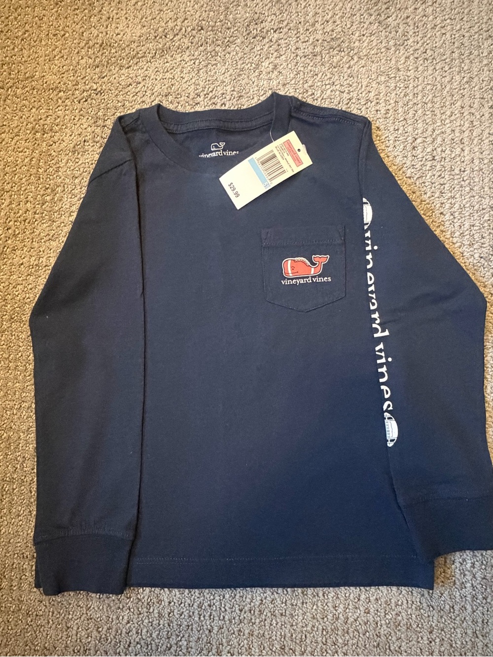 Vineyard Vines Kids Long Sleeve Football Pocket Tee - Navy